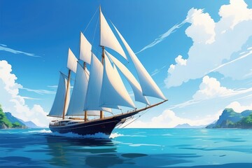Sailing Ship against Azure Sky Illustration