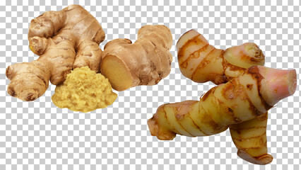 Fresh Ginger over, Greater galang al isolated on Transparent Background
