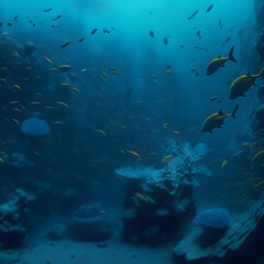 Fototapeta na wymiar A Serene Underwater World Teeming with Marine Life Illustration.