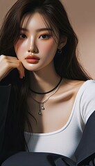 Beautiful Asian Korean K-pop K-drama fashion trending model infulencers promoting cosmetic clothing brands on social media makeup artist calming cute face features girl woman day concept photoshoot