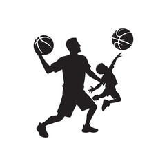 Vector a father and his son with a basketball vector silhouette 
