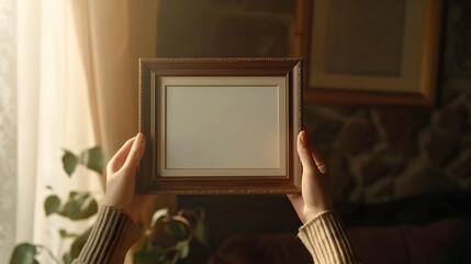 "Frame of Absence: Person Holding Empty Picture Frame, Ultra Realistic 8K - Digital Camera Zoom Lens Capture"