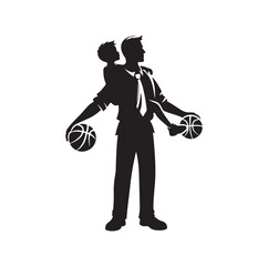 a father and his son with a basketball vector silhouette vector