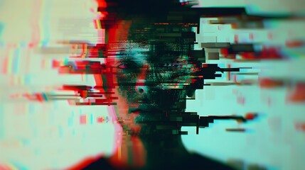 "Glitched Identity: Person's Face Obscured by Digital Glitch, Ultra Realistic 8K - Mirrorless Camera Portrait Lens Capture"