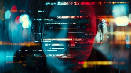 "Glitched Identity: Person's Face Obscured by Digital Glitch, Ultra Realistic 8K - Mirrorless Camera Portrait Lens Capture"