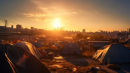 Selbstklebende Fototapeten Refugee camp tents. Neural network AI generated art © mehaniq41