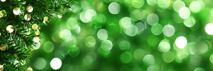 Obraz premium Abstract gold bokeh on defocused emerald green background with vibrant blur banner design
