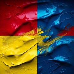 oil paint art of colombian flag colors red blue and yellow 
