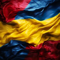 oil paint art of colombian flag colors red blue and yellow 