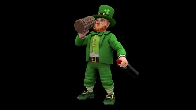Drinking beer leprechaun – 3d render looped with alpha channel.