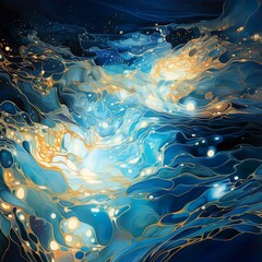 Fototapeta na wymiar Blue water flowing in the water with lights