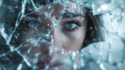 "Mystical Portrait: Person's Reflection in Shattered Crystal Ball, Ultra Realistic 8K - DSLR Portrait Lens Capture"