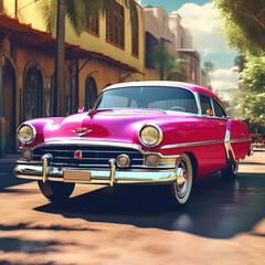 vintage car on the street of port city