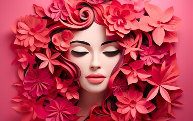 Naklejka premium Illustration of face and flowers style paper cut with copy space for international women's day