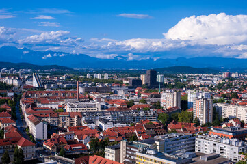 red tile roofs of the capital of Slovenia from the height of the hill of Ljubljana's castle