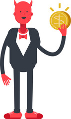 Devil Character Holding Dollar Coin
