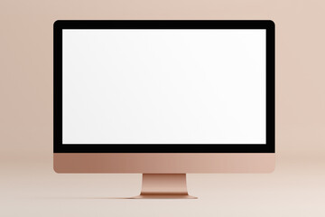 LCD monitor personal computer isolated template mono block. Blank screen mockup frame display to showcase website design project.