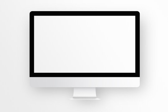 LCD Monitor Personal Computer Isolated Template Mono Block. Blank Screen Mockup Frame Display To Showcase Website Design Project.