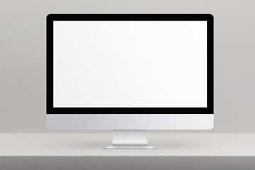 LCD monitor personal computer isolated template mono block. Blank screen mockup frame display to showcase website design project.