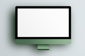 LCD monitor personal computer isolated template mono block. Blank screen mockup frame display to showcase website design project.