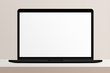 Notebook LCD monitor personal computer isolated template mono block. Blank laptop screen mockup frame display to showcase website design project.