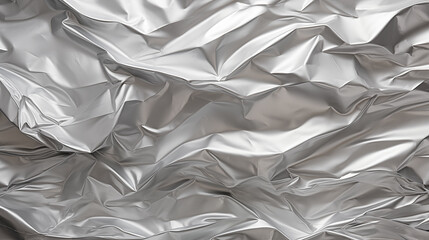 Aluminum foil art material metal pattern. Interplay of light on surface metallic texture abstract background design. Packaging wrapping. Distinctive backdrop reflective textured wallpaper