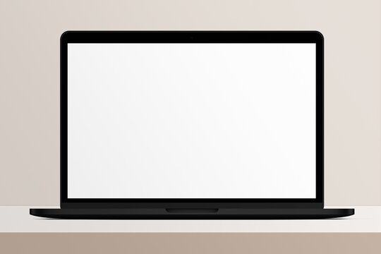 Notebook LCD monitor personal computer isolated template mono block. Blank laptop screen mockup frame display to showcase website design project.