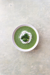 Green broccoli and spinach soup. Healthy eating. Vegetarian food.