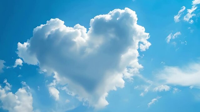 A heart shaped white fluffy cloud in the sky