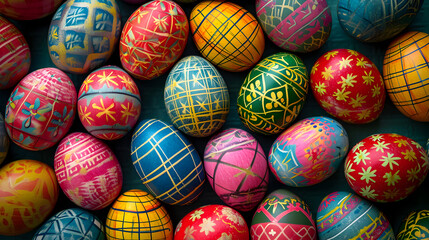 Fototapeta na wymiar Easter eggs colorful decorated background. Product photography.