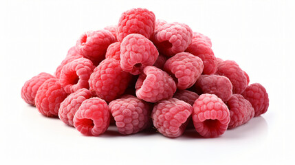 Heap of freeze dried raspberries isolated on white