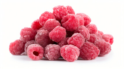 Heap of freeze dried raspberries isolated on white