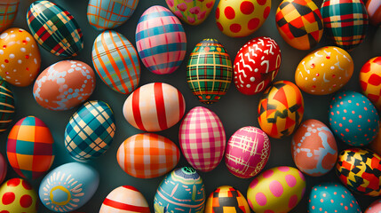 Easter eggs colorful decorated background. Product photography.