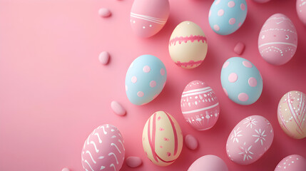 Easter eggs aesthetic color pastel background. Product photography.