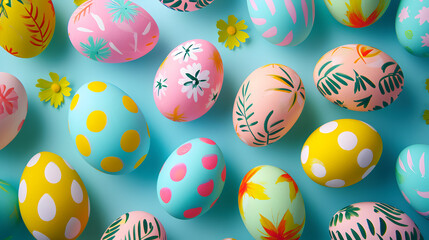 Fototapeta na wymiar Easter eggs aesthetic color pastel background. Product photography.