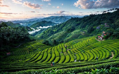 Green Serenity Exploring the Tranquil Beauty of Tea Plantations and Rural Agriculture Landscapes ai generated