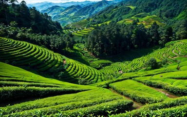 Green Serenity Exploring the Tranquil Beauty of Tea Plantations and Rural Agriculture Landscapes ai generated