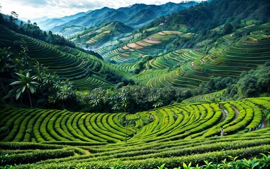 Green Serenity Exploring the Tranquil Beauty of Tea Plantations and Rural Agriculture Landscapes ai generated