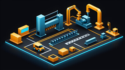 Obraz premium industrial assembly line icon clipart isolated on a black background. with black copy space