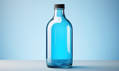 Transparent bottle with a cap on a light background.
