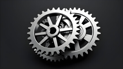 industrial gears icon clipart isolated on a black background. with black copy space