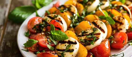 Foto op Plexiglas Peachy Caprese salad with grilled mozzarella and tomatoes. © 2rogan