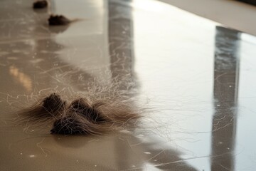 clumps of dog hair on a modern epoxy floor