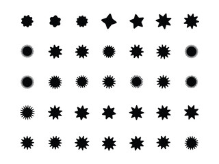 Star burst sticker vector set. Black flat price tags explosion silhouettes, starburst retro sale badge. Star blank label, stickers emblem.