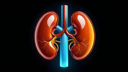 kidney icon symbol 3d clipart isolated on a black background. with black copy space.