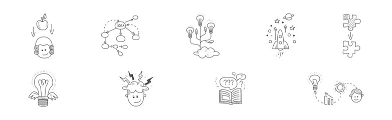 Idea and Creative Solution Line Sign and Symbol Vector Set