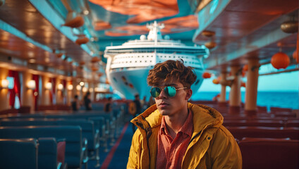 young man on the background of a cruise