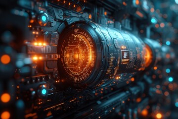 Experience the Future: Neon Blue and Red/Orange Light Theme Technology Background Wallpaper with Innovative and Futuristic Elements