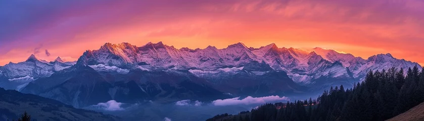 Fototapeten Alpine mountains sunrise, background image, generative AI © Hifzhan Graphics