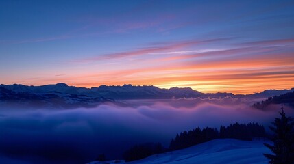 Obraz premium Alpine mountains sunrise, background image, generative AI